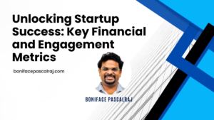 Graphic illustrating various key metrics for measuring startup success, including financial and engagement ratios.