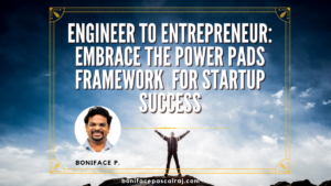 Motivational image of a speaker at a startup bootcamp, inspiring engineers to become entrepreneurs using the POWER Framework and POWER PADS.