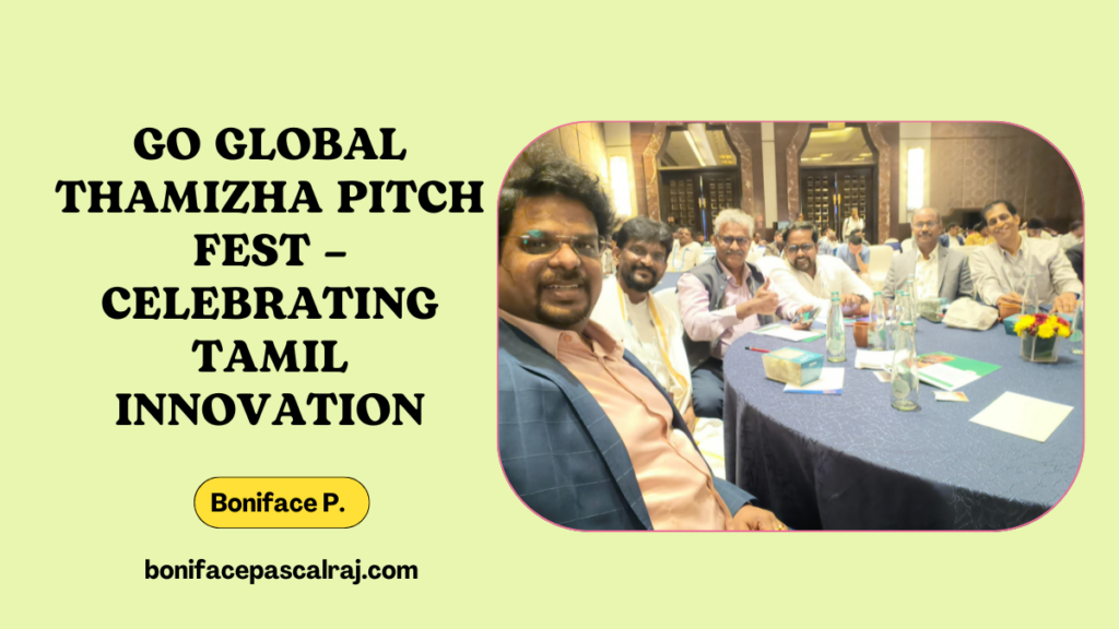 Jury members and entrepreneurs engaging at the Go Global Thamizha Pitch Fest event